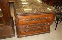 Carved Cherry 3 Drawer Bombe Chest