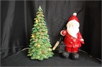 16" Santa & 18" Lighted Christmas Tree- Works