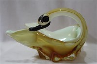 An Artglass Swan Bowl