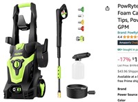 PowRyte Electric Pressure Washer, Foam Canno