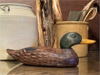 1983 Signed Intricate Carved Burn Duck Decoy