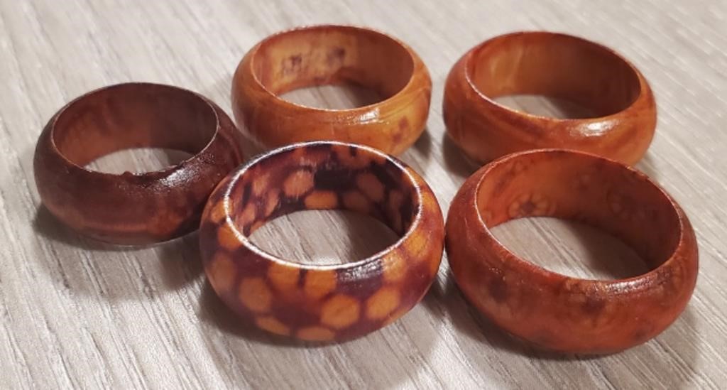 (5) Handcrafted Wood Rings