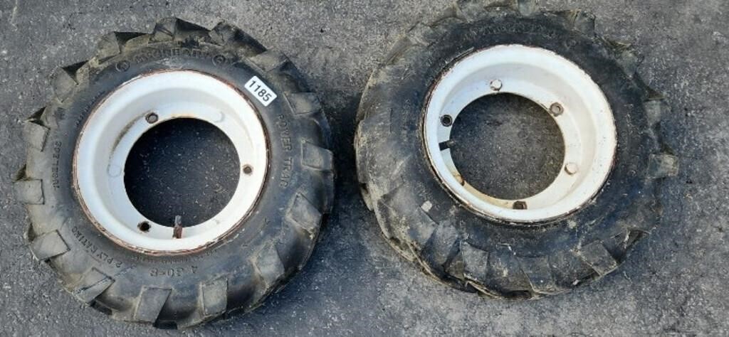 (2) 4.80 X 8 CLEAT TIRES AND WHEELS
