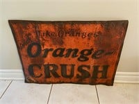 Antique 1920/30s Orange Crush Embossed Metal Sign