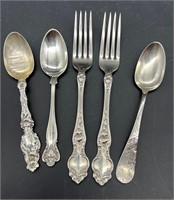 5 PCS STERLING SILVER -1 IS GLOBE IRON WORKS SPOON