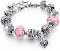 Pink Hearts Silver Plated Charm Bracelet