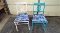 2 WOOD CHAIRS WITH RECOVERED CUSHIONS