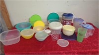 ASSORTMENT OF TUPPERWARE- PITCHERS- MEASURING