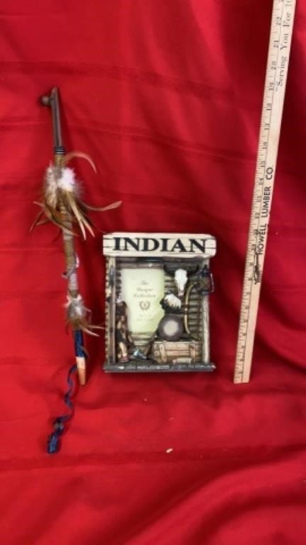 INDIAN PEACE PIPE AND PICTURE FRAME