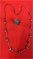 DAINTY TURQUOISE NECKLACE WITH RING ABOUT SIZE  7