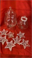 2 CRYSTAL CANDY JARS WITH LIDS AND 7 STAR SHAPED