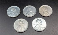 Five 1943 Steel Pennies