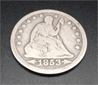 1853 Seated Liberty Silver Quarter