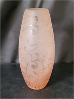 Frosted Pink & Scroll Glass Vase