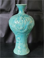 18" Embossed Dragon Teal Vase