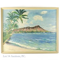 Sunao Hironaka (1903 - 1990) Waikiki Oil Painting