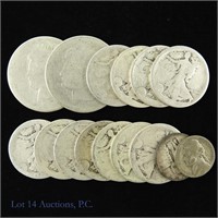 90% Silver U.S. Coins (14 coins / 181 grams)