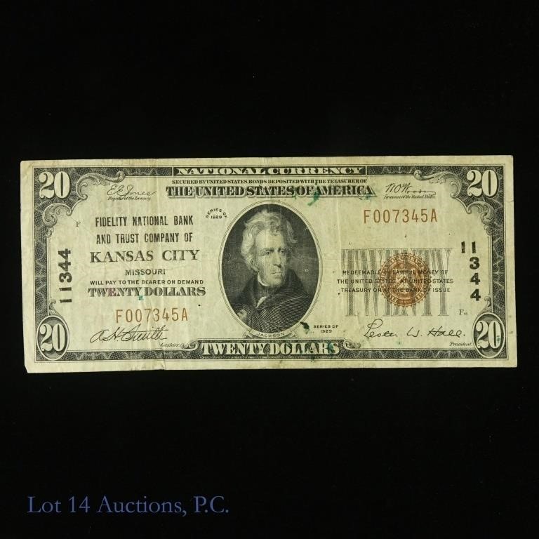 1929 $20 National Bank Note Kansas City (F-1802-1)