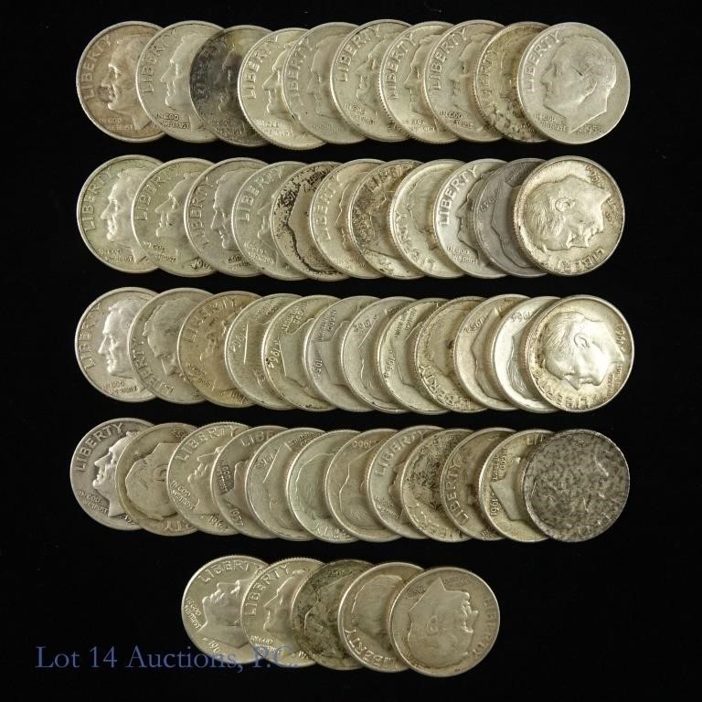 Roll of Silver Roosevelt Dimes (50)