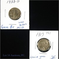 1913 T1 & 1938-D Buffalo Nickel (Gem BU)