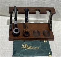 Pipe Rack and 2 Vintage Smoking Pipes