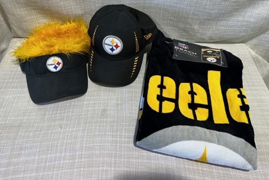 Pittsburg Steelers Cap, Towel and Fun "Hair" Visor