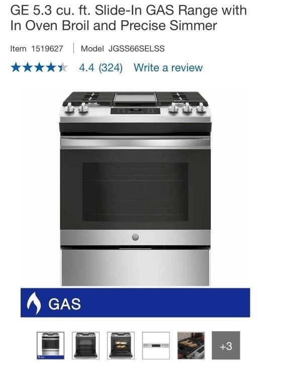 GE 30" 5.3 Cu.Ft. Slide-In Gas Range With In Oven