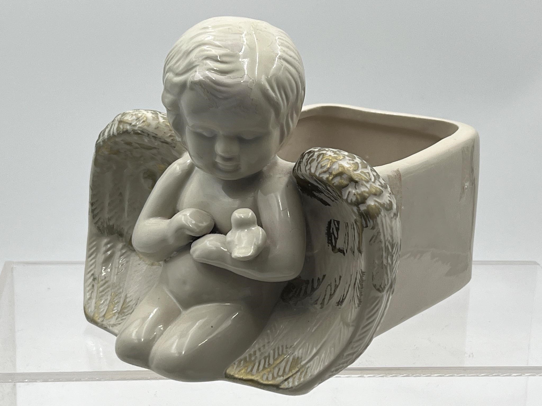 Vintage Ceramic Flower Planter With Angel & bird