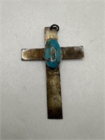 STERLING SILVER CROSS TURQUOISE PENDANT