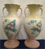 Pair of Hull vases 13" tall ivory and pink