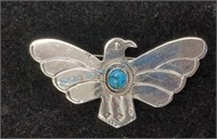 Silver and turquoise Thunderbird pin