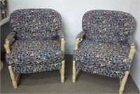 Two jacquard upholstered armchairs