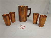 Copper West Bend Wheat Pattern Pitcher & Cups