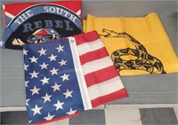 (3) Flags - USA, Rebel & Don't Tread on Me