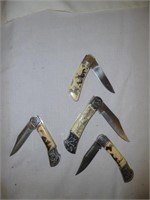 4pc Wildlife "Scrimshaw" Large Folding Knives