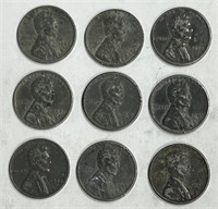 Lot of Nine WW2 Steel War Pennies!