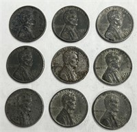 Lot of 9 WW2 Steel War Pennies!