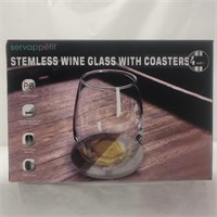NIB Set of 4 Stemless Wine Glasses w/Coasters