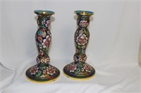 A Pair of Chinese Cloisonne Candlesticks