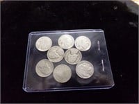 8-Buffalo, V and Jefferson nickels