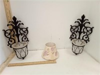 Black Wall Sconces W/Crackle Glass Cups & Candle