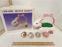 Ceramic Easter Bunny Basket W/ Wax Eggs