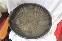 A Leather nad Woven Native American Basket