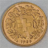 22KT GOLD 1922 SWISS 20 FRANCS