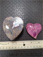 Alabaster Hand Carved Heart & Stone Inlaid Heart