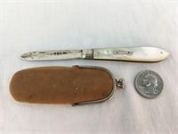 Antique Sterling Silver Penknife With Leather Case