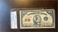 Canada 25 cent bill 1923