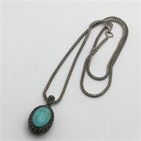 Sterling Silver Turquoise/mop Pendant & Necklace