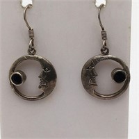 Sterling Silver Onyx Stone Moon Earrings