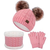 Kids Winter Hat Gloves Scarf Set Toddler Knit Bean